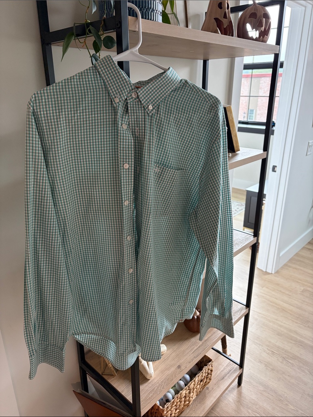 Dockers Men's Mint Green Gingham Button-Down Shirt